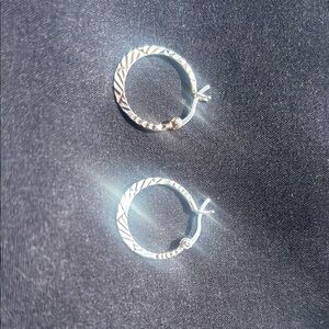 Twisted Silver Hoop Earrings with Polished Finish